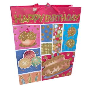 Картинка Пакет Happy Birthday Тортик, шарики с позолотой 34см 63501