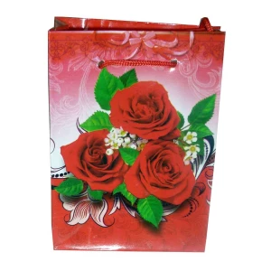 Фото Пакет со шнурком Три красных розы 12x15см 2012-D-37