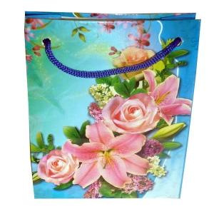 Картинка Пакет со шнурком 2 лилии и 3 розы 9,5x11,7см