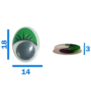Купить в Великих Луках Глаза бегающий зрачок овал (зелёные реснички) 18x14x3мм (набор 20 шт)