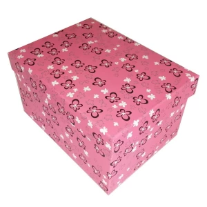Фотка Подарочная коробка Розовая, чёрно-белые цветочки рр-4 18,5х14см
