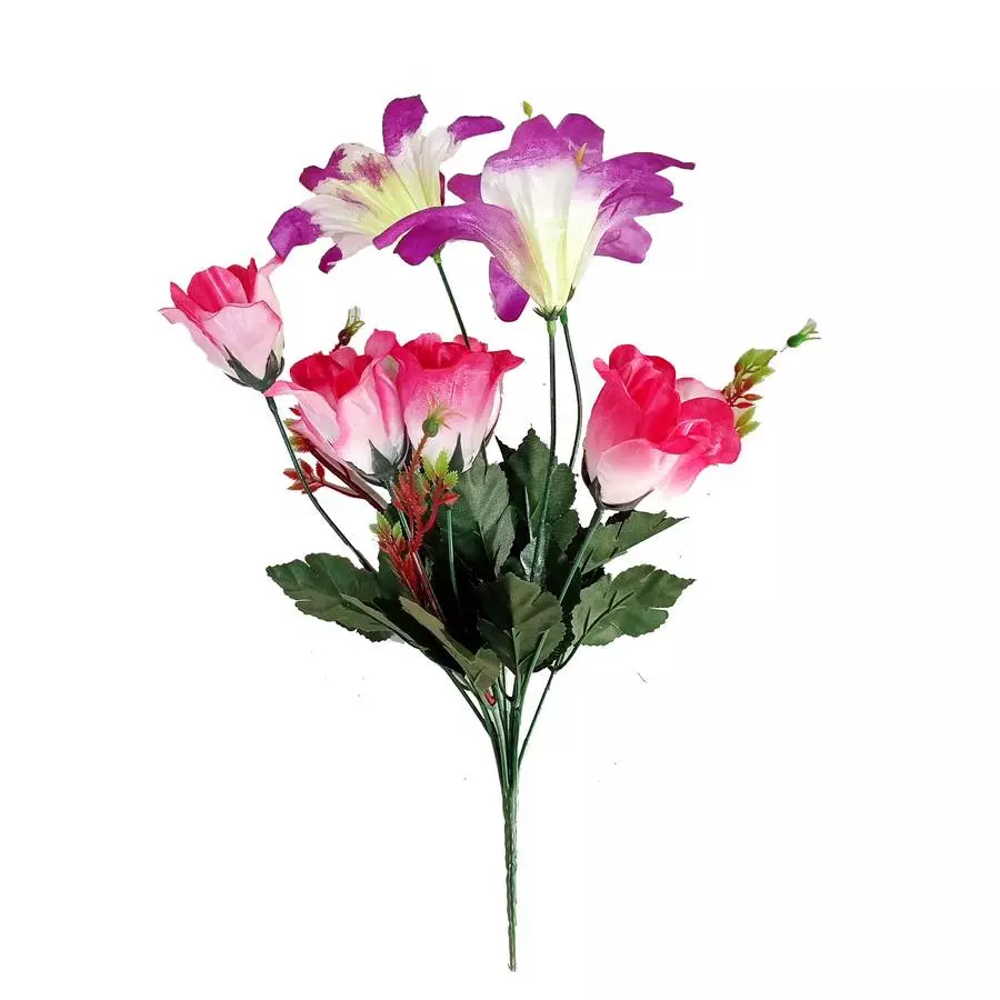 Цветочная композиция с лилиями и розами 10 голов (3+7) 38см 215-511+644 фото 2