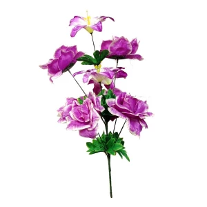 Фотография Цветочная композиция с лилиями и розами 9 голов (4+5) 73см 372-512+476