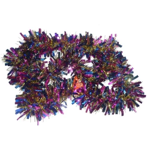 Фото Мишура трёхцветная (фиолет., син., золото) 9см 150см