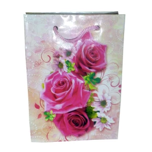 Фотка Пакет со шнурком Три розовые розы 12x15см 2012-D-32