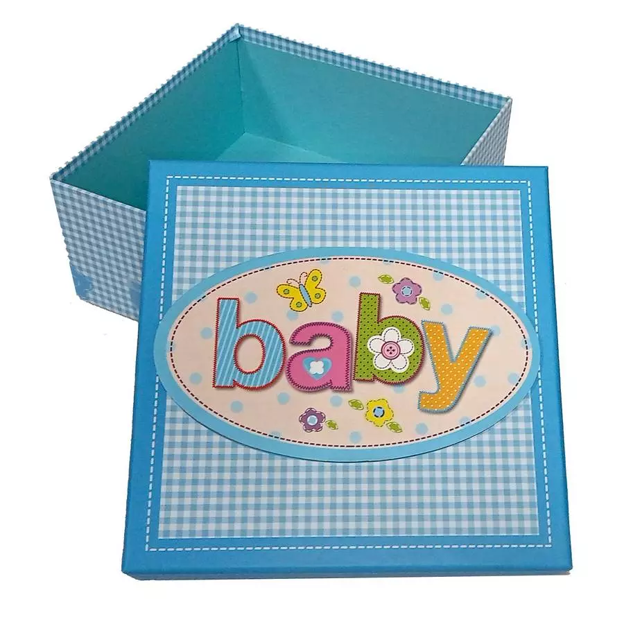 Подар. коробка Baby голубая (тройка) 28см фото 1