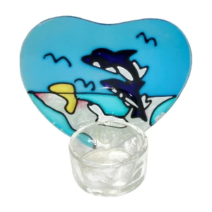 Купить Подсвечник стеклянный в форме сердца "Дельфины" 11см
