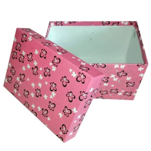 Фотка Подарочная коробка Розовая, чёрно-белые цветочки рр-3 16,5х12см