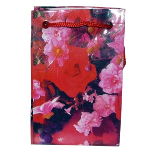 Фотка Пакетик для подарка Роза с цветами 6x9,5см K-06204
