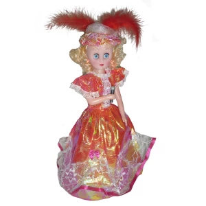 Фото Кукла певица в красивом платье с перьями на голове 36см