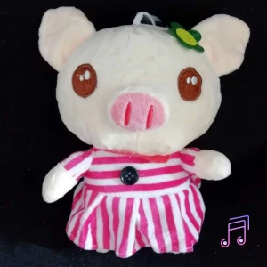 Фото Мягкая игрушка с музыкой Свинья большие глаза 19см